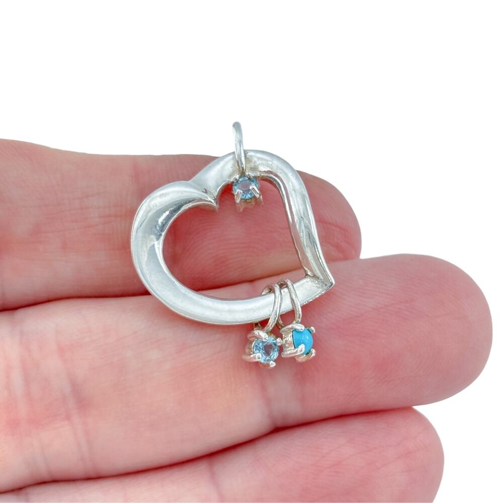 Vintage Lenox Sterling Silver 925 Turquoise Spinel Open Heart Pendant